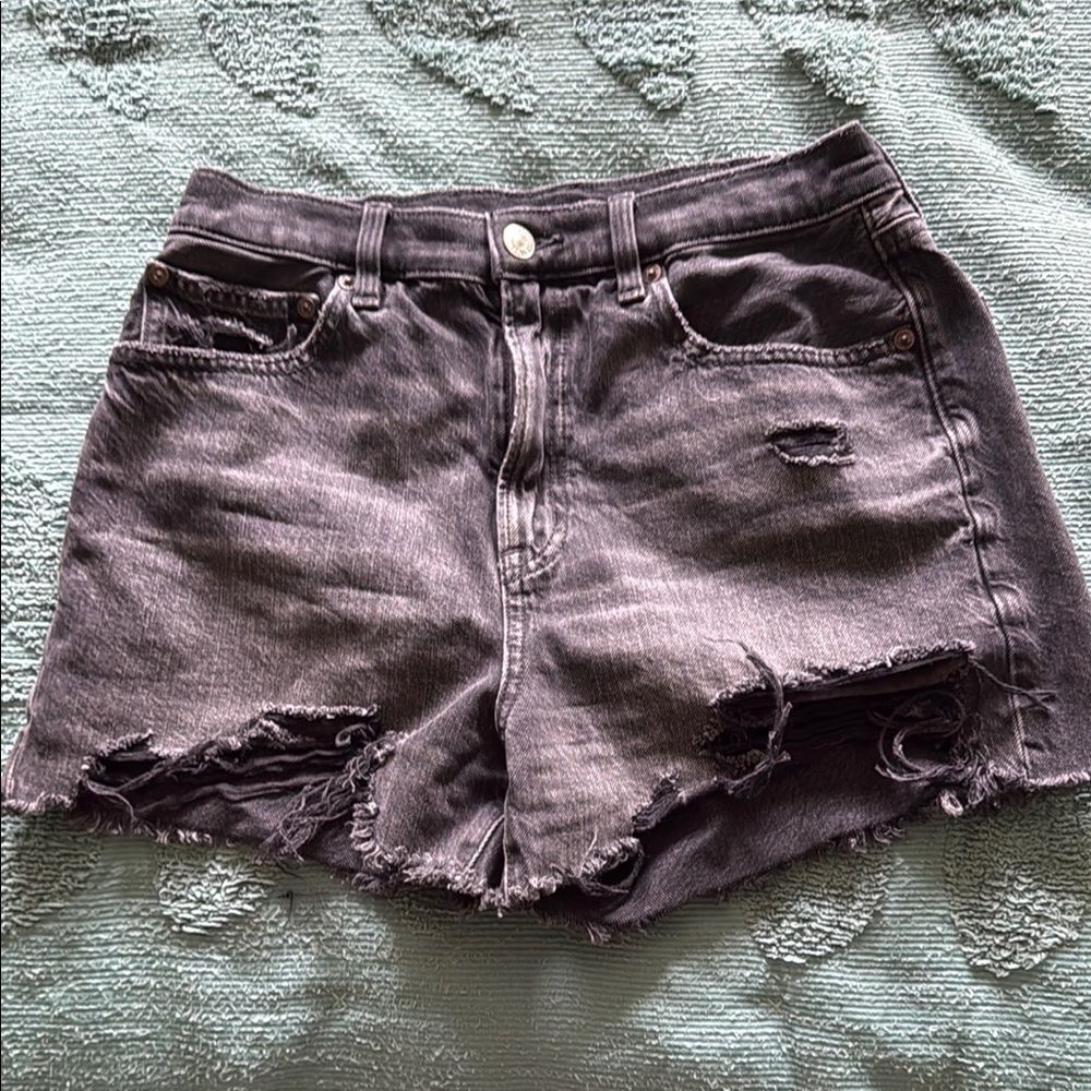 American Eagle Outfitters Black Faded Distressed Stretch Jean Shorts Size 4
